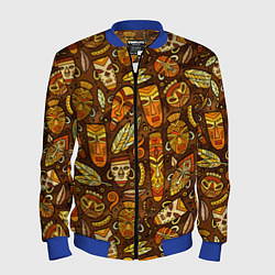 Бомбер мужской Африканские маски - паттерн, цвет: 3D-синий