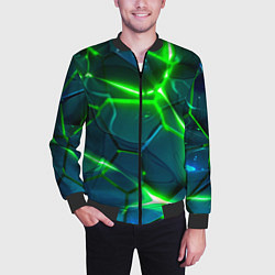 Бомбер мужской Неоновые яркие зеленые разломленные плиты со свето, цвет: 3D-черный — фото 2
