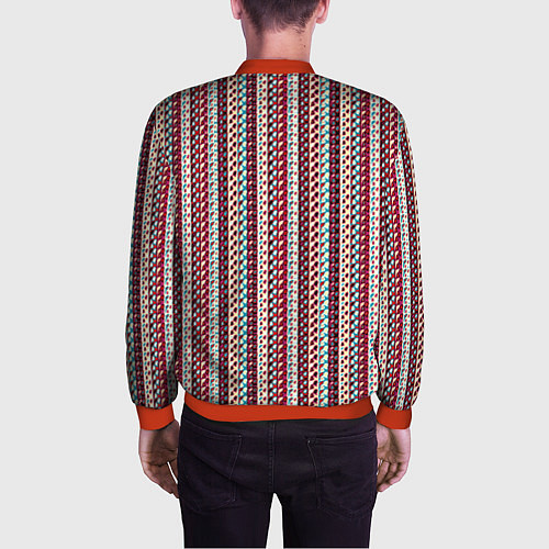 Мужской бомбер Разноцветные полосы-узоры / 3D-Красный – фото 4