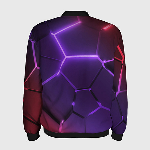 Мужской бомбер Красно-фиолетовые неоновые плиты в разломе / 3D-Черный – фото 2