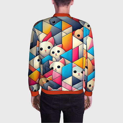 Мужской бомбер Geometric pattern with kittens - ai art / 3D-Красный – фото 4