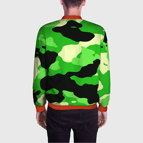 Мужской бомбер Зелёный камуфляж текстура / 3D-Красный – фото 4