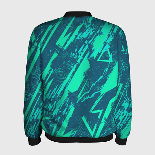 Мужской бомбер Абстракция геометрический светло зеленый паттерн / 3D-Черный – фото 2