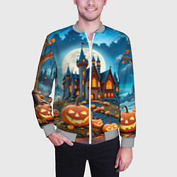 Бомбер мужской Ночь Хэллоуина тыквы и замок, цвет: 3D-меланж — фото 2