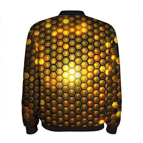 Мужской бомбер Металлические соты - роскошный блеск золота / 3D-Черный – фото 2
