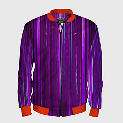 Бомбер мужской Вертикальные фиолетовые линии на чёрном фоне, цвет: 3D-красный