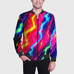 Бомбер мужской Абстракция из неоновых молний - нейроарт, цвет: 3D-черный — фото 2