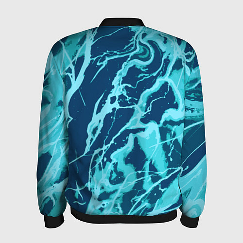 Мужской бомбер Морской сине-голубой абстракция / 3D-Черный – фото 2
