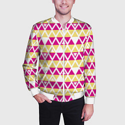 Бомбер мужской Желтые и розовые треугольники, цвет: 3D-белый — фото 2