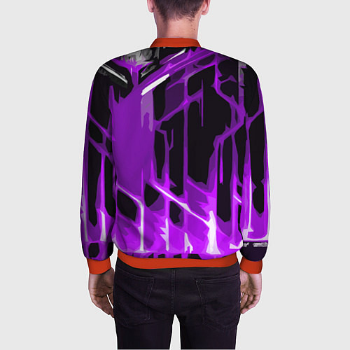 Мужской бомбер Abstract purple stripes on a black background / 3D-Красный – фото 4