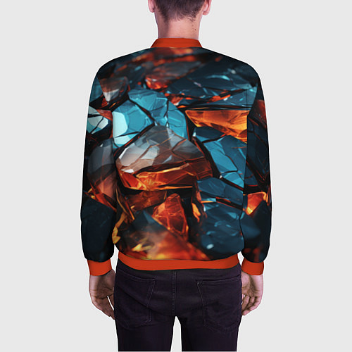 Мужской бомбер Разломленные камни с янтарным свечением / 3D-Красный – фото 4