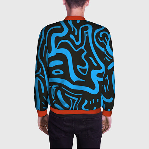 Мужской бомбер Хаотичные синие полосы / 3D-Красный – фото 4