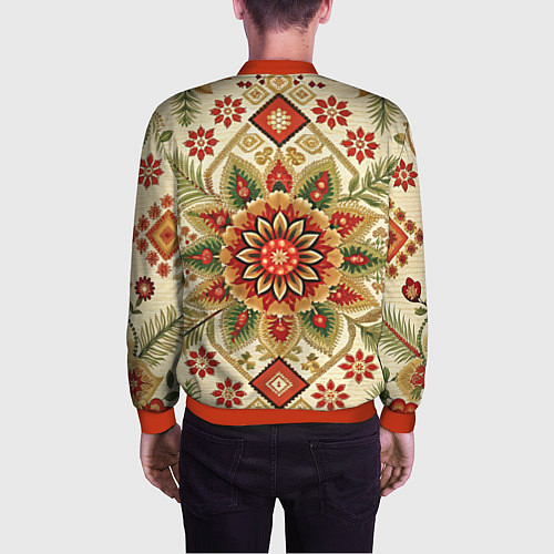 Мужской бомбер Стиль советского ковра узоры и орнамент / 3D-Красный – фото 4