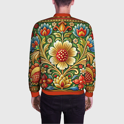 Мужской бомбер Стиль советского ковра узоры и орнамент / 3D-Красный – фото 4