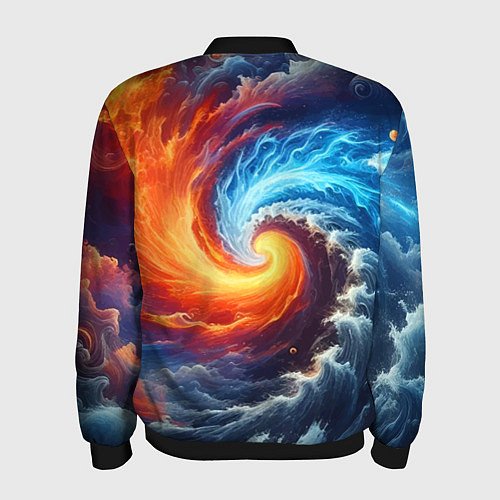 Мужской бомбер Столкновение двух стихий - инь янь / 3D-Черный – фото 2