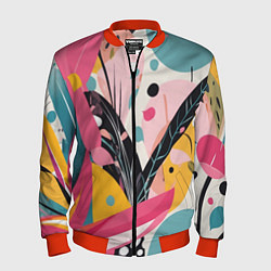 Бомбер мужской Листья цветы абстракция, цвет: 3D-красный