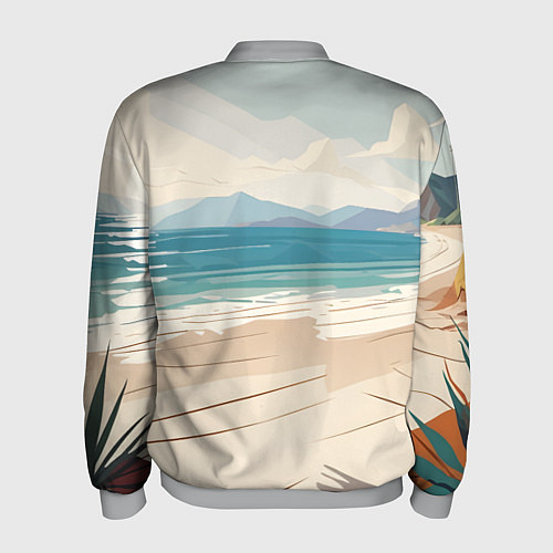 Мужской бомбер Летний пейзаж с женщиной на пляже / 3D-Меланж – фото 2