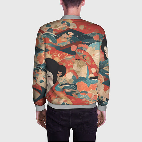 Мужской бомбер Японский орнамент с девушкой / 3D-Меланж – фото 4