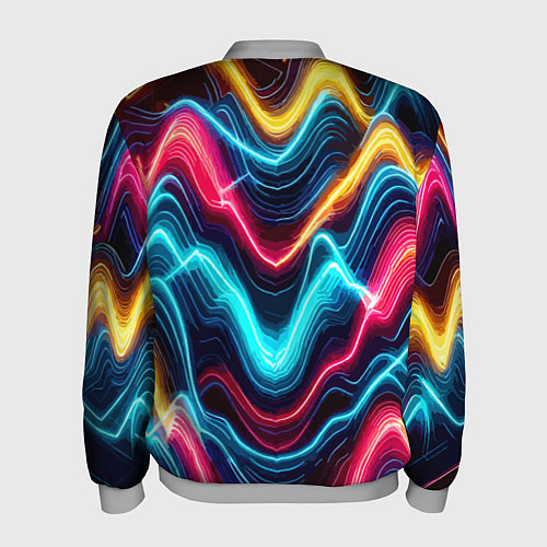 Мужской бомбер Хаотичные неоновые полосы - абстракция / 3D-Меланж – фото 2