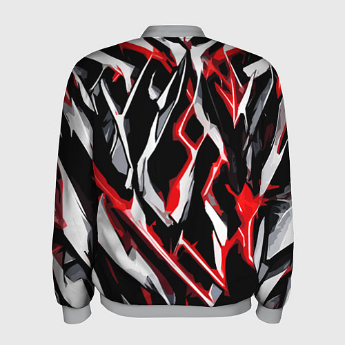 Мужской бомбер Красно-белые агрессивные полосы на чёрном фоне / 3D-Меланж – фото 2