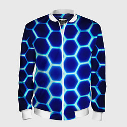 Бомбер мужской Неоновые шестигранники с подсветкой, цвет: 3D-белый