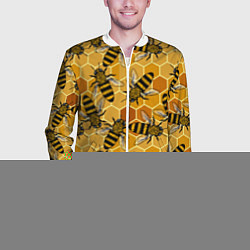 Бомбер мужской Пчелы на сотах паттерн, цвет: 3D-белый — фото 2