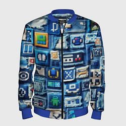 Бомбер мужской Пэчворк с геймерскими знаками, цвет: 3D-синий