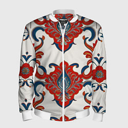 Мужской бомбер Узор красно-синий на белом фоне