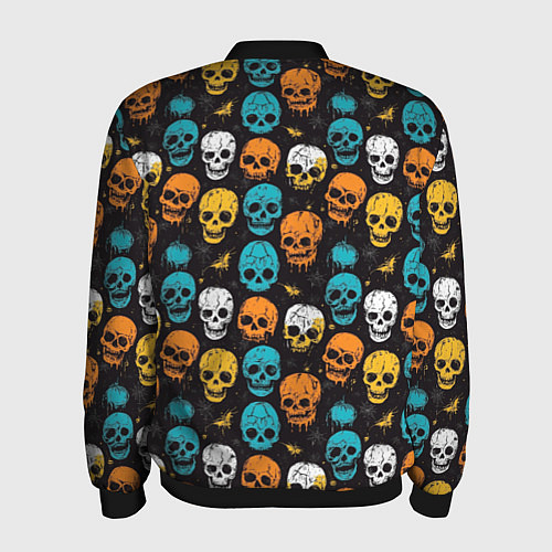 Мужской бомбер Паттерн с черепами - грифика / 3D-Черный – фото 2