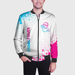 Бомбер мужской Stumble Guys neon gradient style вертикально, цвет: 3D-черный — фото 2