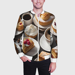 Бомбер мужской Кофе и пирожные, цвет: 3D-белый — фото 2