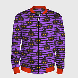 Бомбер мужской Хэллоуин - тыква со светящимися глазами, цвет: 3D-красный