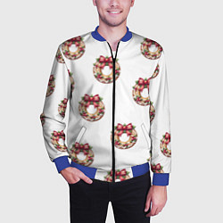Бомбер мужской Много новогодних пончиков с бантиком и ягодами, цвет: 3D-синий — фото 2