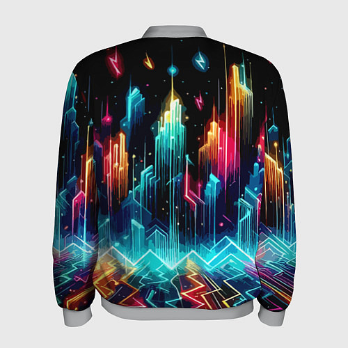 Мужской бомбер Neon fantastic metropolis - vaporwave / 3D-Меланж – фото 2