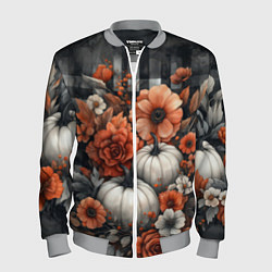 Бомбер мужской Белые тыква с цветами, цвет: 3D-меланж