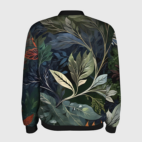 Мужской бомбер Объемные листья / 3D-Черный – фото 2