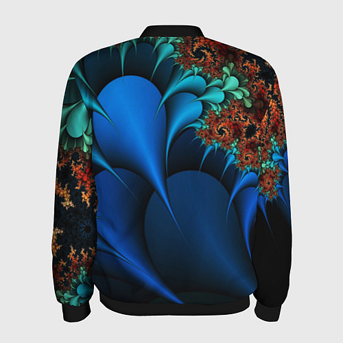 Мужской бомбер Фрактальный узор голубой / 3D-Черный – фото 2
