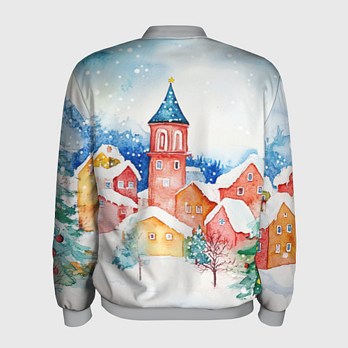 Мужской бомбер Новогодний сказочный город / 3D-Меланж – фото 2