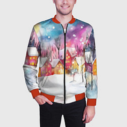 Бомбер мужской Новогодний ночной дворик, цвет: 3D-красный — фото 2