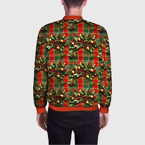 Мужской бомбер Остролистный падуб на шотландской ткани / 3D-Красный – фото 4