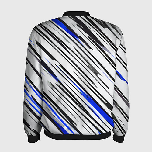 Мужской бомбер Диагональные чёрно-синие полосы на белом фоне / 3D-Черный – фото 2