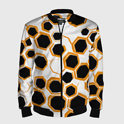 Бомбер мужской Чёрно-жёлтые шестиугольники на белом фоне, цвет: 3D-черный