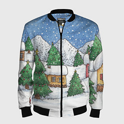 Бомбер мужской Домики и елки - новый год, цвет: 3D-черный
