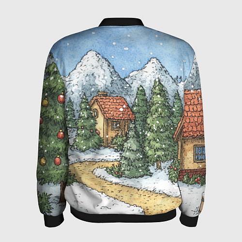Мужской бомбер Новогодний пейзаж / 3D-Черный – фото 2