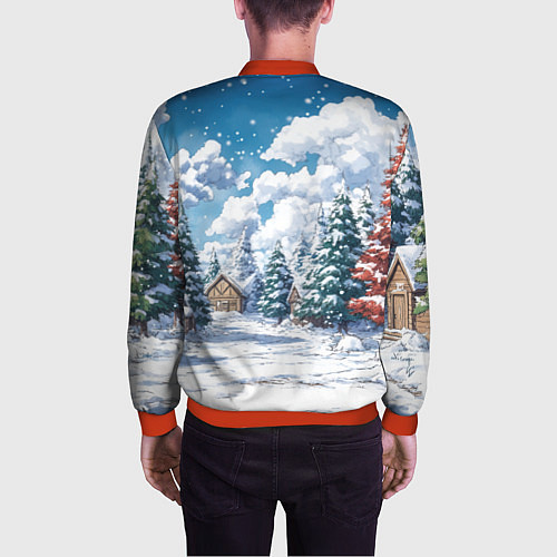 Мужской бомбер Предновогодняя природа / 3D-Красный – фото 4