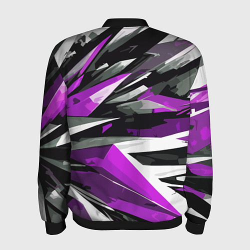 Мужской бомбер Чёрно-фиолетово-белая абстракция / 3D-Черный – фото 2