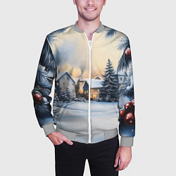 Бомбер мужской Зимний снежный двор, цвет: 3D-меланж — фото 2