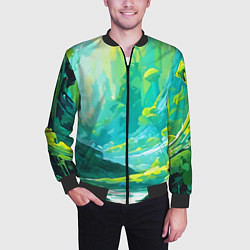 Бомбер мужской Зелёная кислотная абстракция, цвет: 3D-черный — фото 2