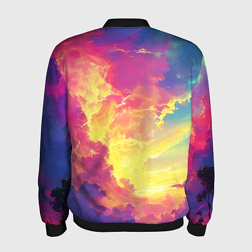 Мужской бомбер Розовые облака на синем небе / 3D-Черный – фото 2