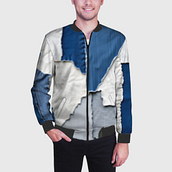 Бомбер мужской Сине-белый пэчворк, цвет: 3D-черный — фото 2